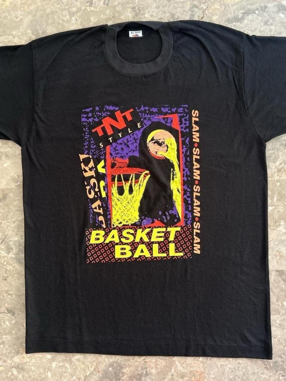 Vintage 1990s TNT Style Basketball T Shirt XL Black Fruit of the Loom